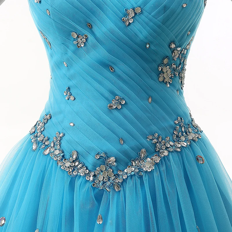 Голубое праздничное платье бальное платье, кепка, рукав бисерные аппликации доходящая до пола Тюль Vestidos De 15 длинное выпускное платье для девочек