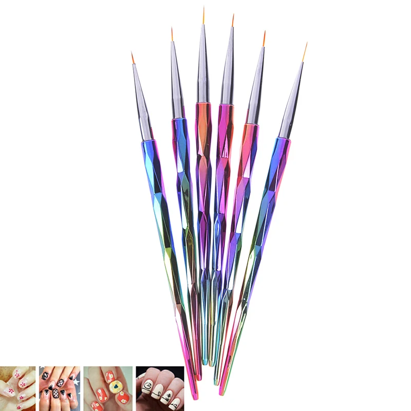 Rainbow Handle Tripes Liner Pen Nail Art Brush 7/9/12mm Flower Drawing Painting French Acrylic Tip Tape Design Manicure Tools