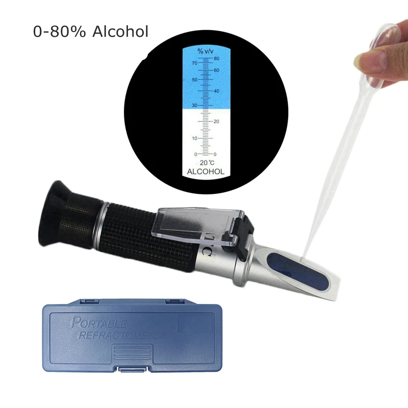 0 80 Alcohol Refractometer Hydrometer Alcoholmeter Refratometro Wine Concentration ATC Spirits