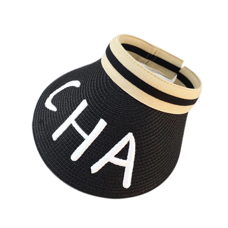 

Summer New Style Letter Embroidery Straw Empty Top Hat CHA Casual Sun Cap Vacation Tourism Holiday Beach Hat