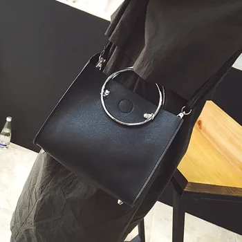 

Fashion Women Message Bags With Small Purse Metal Ring Handle Leather Handbag Ladies Girls Trendy Casual Shoulder Bag B