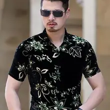 Летние мужские с коротким рукавом рубашка Для мужчин с цветочным дизайном Цветочный принт черный тонкий Шелковый деловые рубашки в повседневном стиле M-3XL