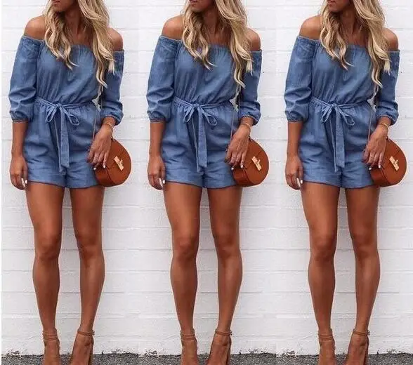 

Off Shoulder Mini Playsuit One word collar solid color jumpsuit Ladies Summer Shorts Jumpsuit palazzo mujer jumpsuit