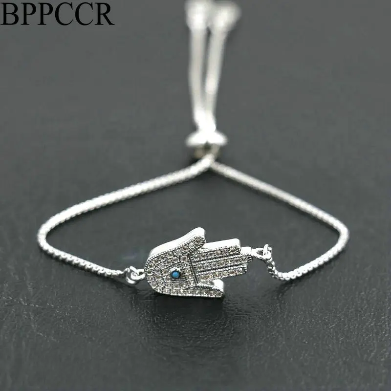 BPPCCR серебряный цвет стразы циркон AAA Фатима браслет на руку “Хамса” Мужчины