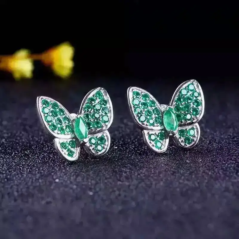 Природный зеленый изумруд Gem Jewelry комплекты природных драгоценных камней кольцо кулон Серьги Серебро 925 элегантные милые сердцу бабочки, ювелирные изделия