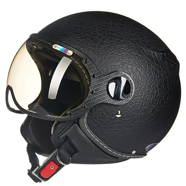 Moto rcycle шлем Chopper с открытым лицом винтажный шлем 210c4 moto Casque Casco moto cicleta Capacete Pilot мужские и женские шлемы - Цвет: PU Leather Cover