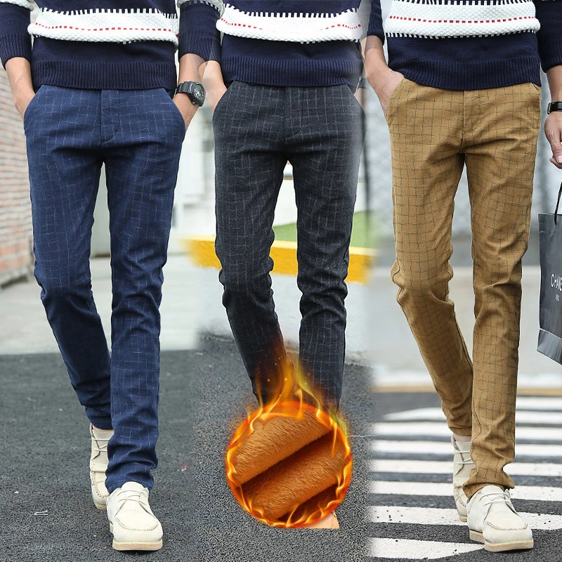 Autumn winter new cotton and linen casual pants men fleece business