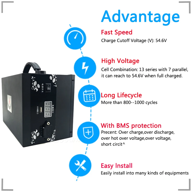 Discount Powerful 1000W 20Ah 48V rechargeable lithium battery 13S 48V ebike battery for Samsung 30B 18650 with Iron Box with 5A Charger 12