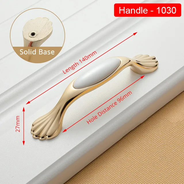 NAIERDI Gold White Creamic Gold Cabinet Handles Knobs Drawer Pulls Kitchen Door Handles Furniture Handle Cabinet Door Hardware 1030-96GW