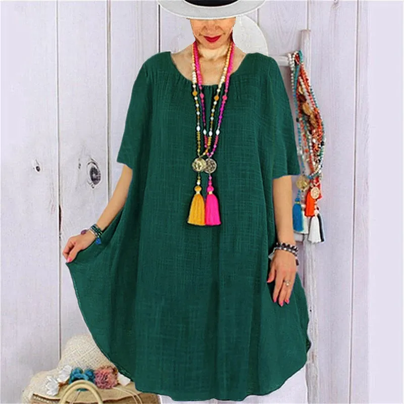 

Summer Women Fashion Solid Color Plus Size Loose Short Sleeve Casual Dress