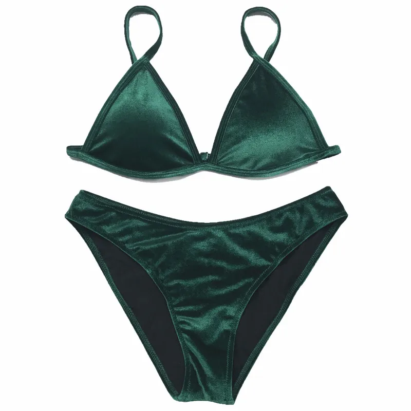 Cikini набор бархатных бикини женский купальник монокини боди купальный костюм Купание Костюмы Купальник Холтер пляжная одежда для плавания - Цвет: Dark Green