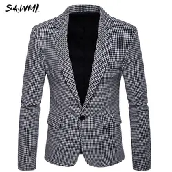 SUKIWML Роскошные Для мужчин Blazer 2018 новый мужской костюм Slim Fit плед Пиджаки мужской костюм куртки высокое качество Для мужчин пальто куртка