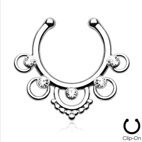 

Surgical Steel Fake Nose Ring Clip On Nose Hoop Fake Nose Ring Studs Fake Septum Clicker Non Piercing Nose Ring Gold Silver 6pcs