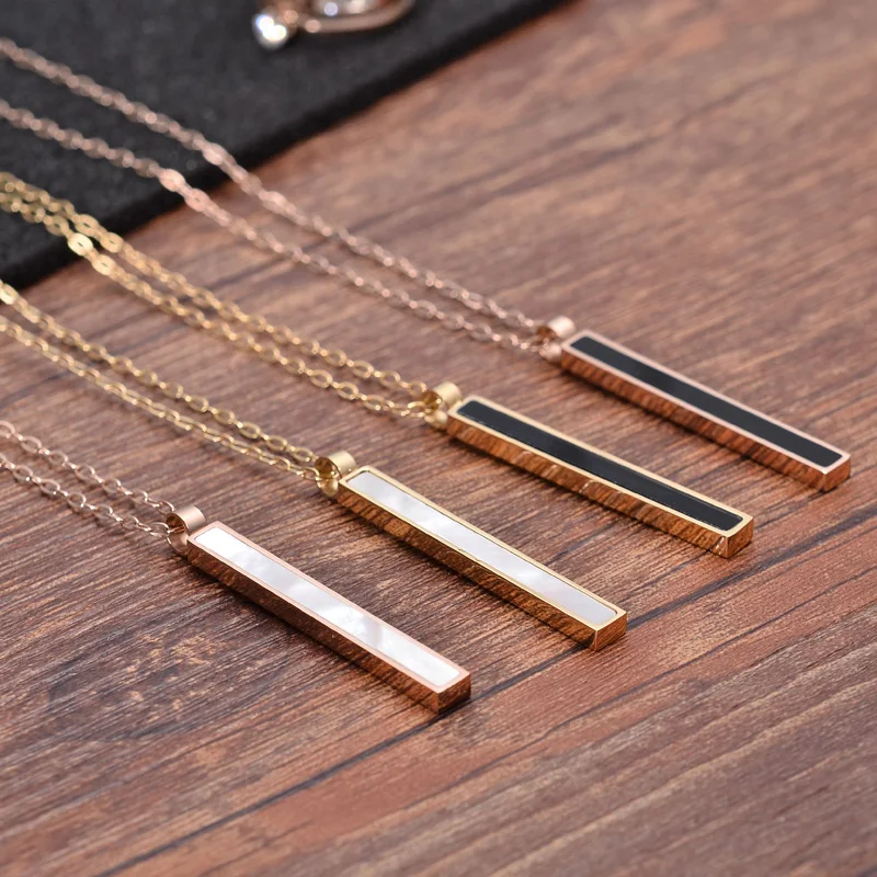 

YUN RUO 2018 New Arrival Rose Gold Color Shell Rectangle Sweater Chain Necklace Fashion Titanium Steel Woman Jewelry Never Fade