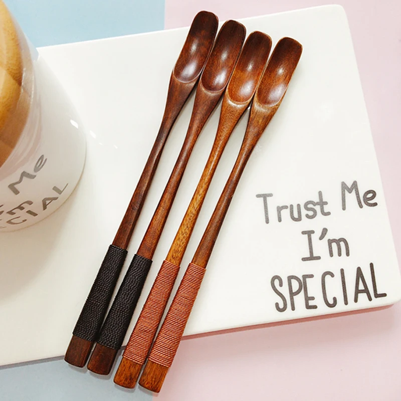 

2pcs Wooden Coffee Spoons Long Handled Teaspoon Mixing Spoon Wood Coffee Stirrer Stirring Bar Spoons Wood Utensils Tableware