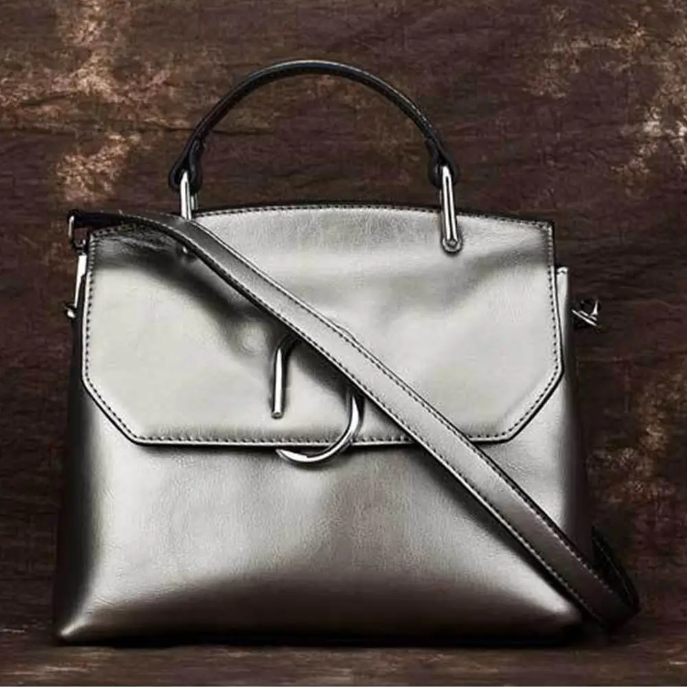 Известный бренд, женские сумки из натуральной кожи, женские повседневные сумки через плечо, сумки-мессенджеры, винтажные тисненые сумки-тоут из воловьей кожи - Цвет: Silver