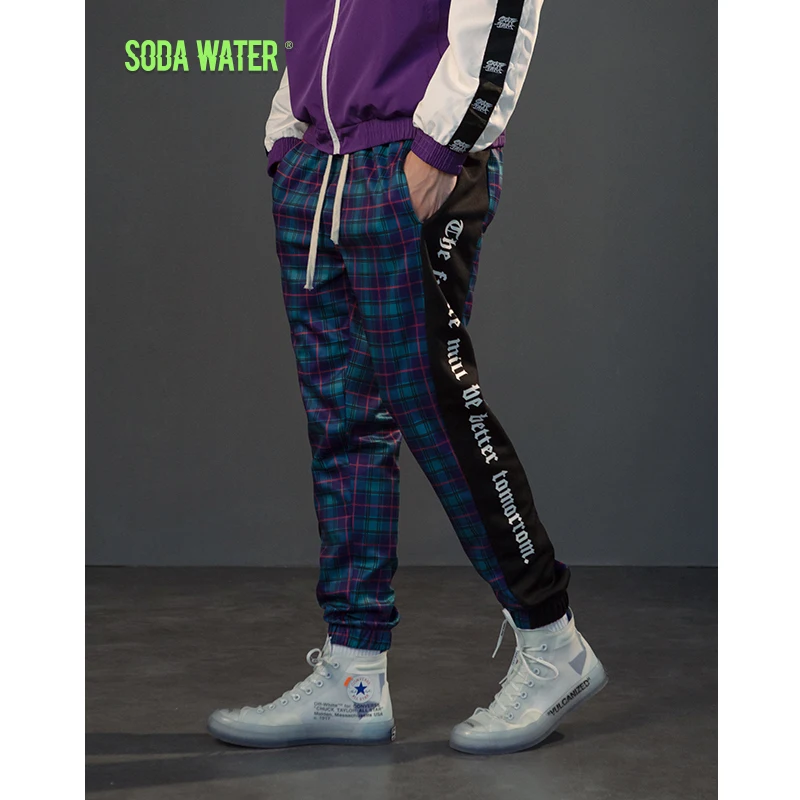 

SODA WATER "The future will be better tomorrow" Jogger Sweatpants Men Plaid Trousers Hip Hop Sweatpants Check Casual Pant 8842W