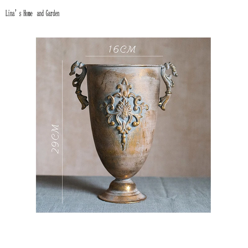 classic European small handmade golden antique rustic metal vase (2)
