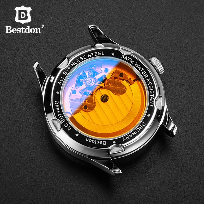 Bestdon механические мужские часы с кожаным скелетом Автоматические наручные