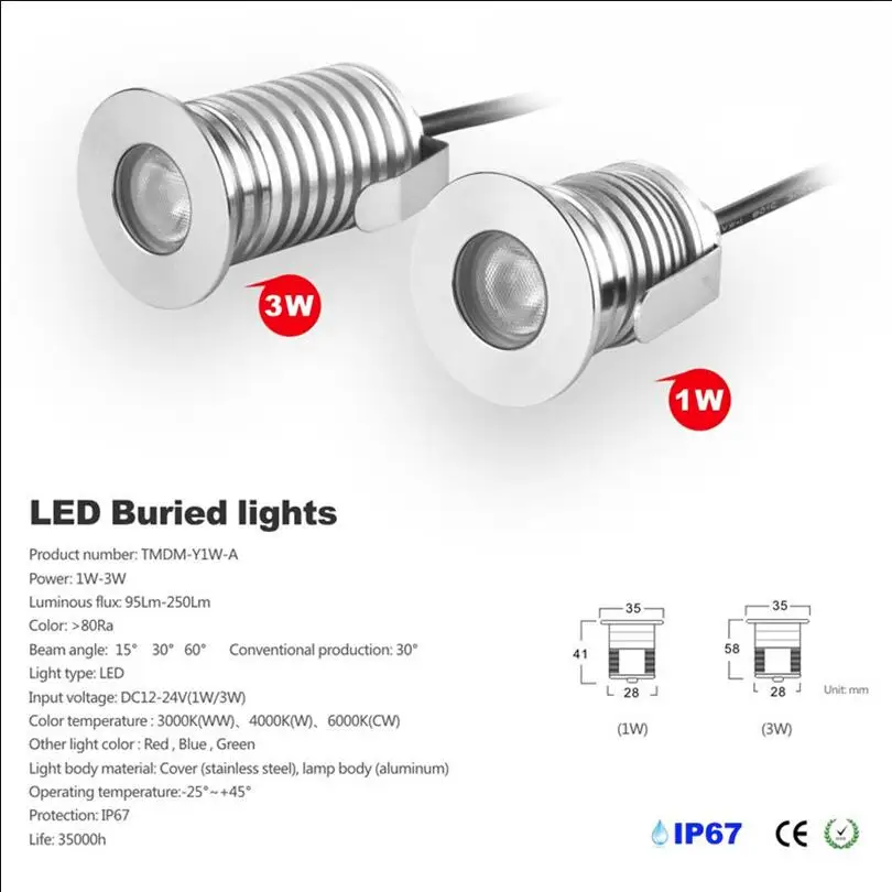 1pcsLED ландшафтное освещение 1 Вт 3 Led мини LED подземный свет DC12V 24 в подземные лампы