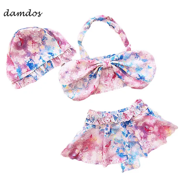 Special Price 2018 Baby Girls Swimsuit Kids Swimwear With Cap Girls Bikini Set Children's Beach Dress Bathing Suit Women Bodysuit