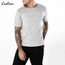 LeeLion 2018 новые летние fashiont-рубашка Для мужчин Фитнес Костюмы короткий рукав однотонные футболки время приключений с круглым вырезом