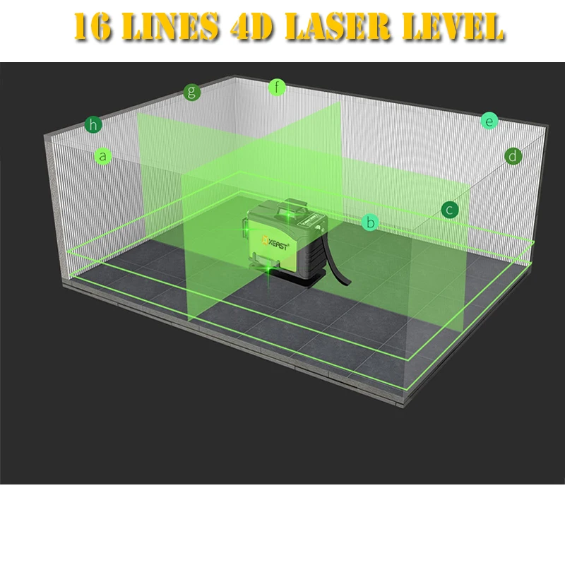 XEAST 16 line 4D laser level 360 Vertical And Horizontal Laser Level Self-leveling Cross Line 4D Green Laser Level with outdoor