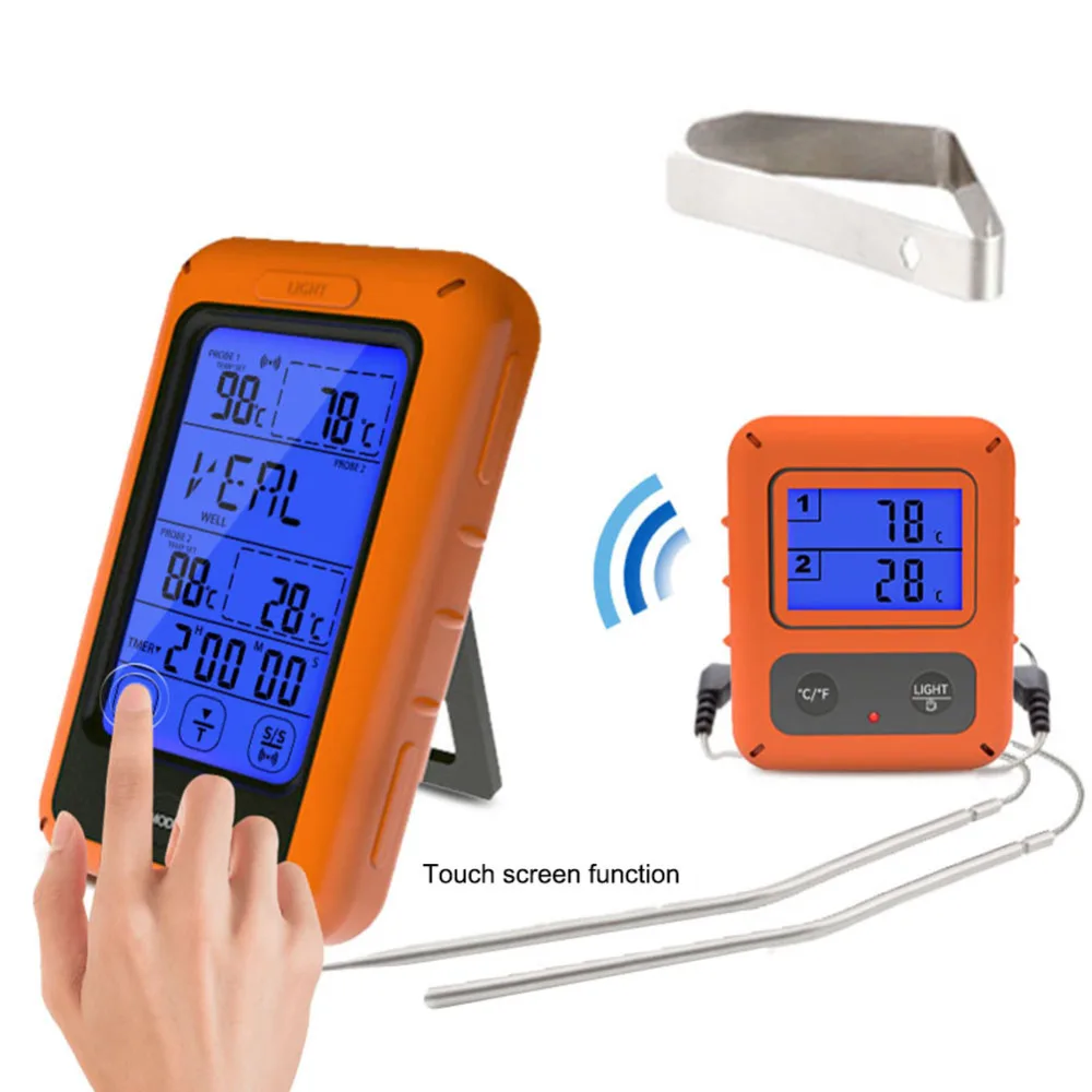 

Wireless Remote Meat Thermometer with Touchscreen Digital Cooking Food Meat Backlight Thermometer with Dual Food/Oven Probe