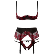 Ensemble de sous-vêtements pour femmes, soutien-gorge ouvert, culotte et jarretelles, Push Up, Transparent, Ultra mince, Lingerie Sexy, dentelle brodée