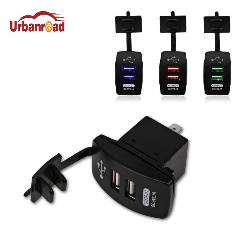 Dual USB Charger Waterproof 12-24V 3.1A Dual USB Ports Car Charger Socket Power Adapter with LED Blue 