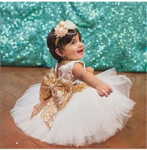 Baby Girl Dress Christening Gown Sequin Big Bow Infant Summer Dress for Birthday Party Sleeveless Princess Lace vestido infantil
