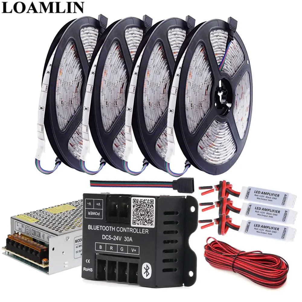

5M 10M 15M 20M RGB Led Strip 5050SMD 30Leds/m Light Bluetooth RGB Led Controller Amplifier DC12V Led Transformer Kit