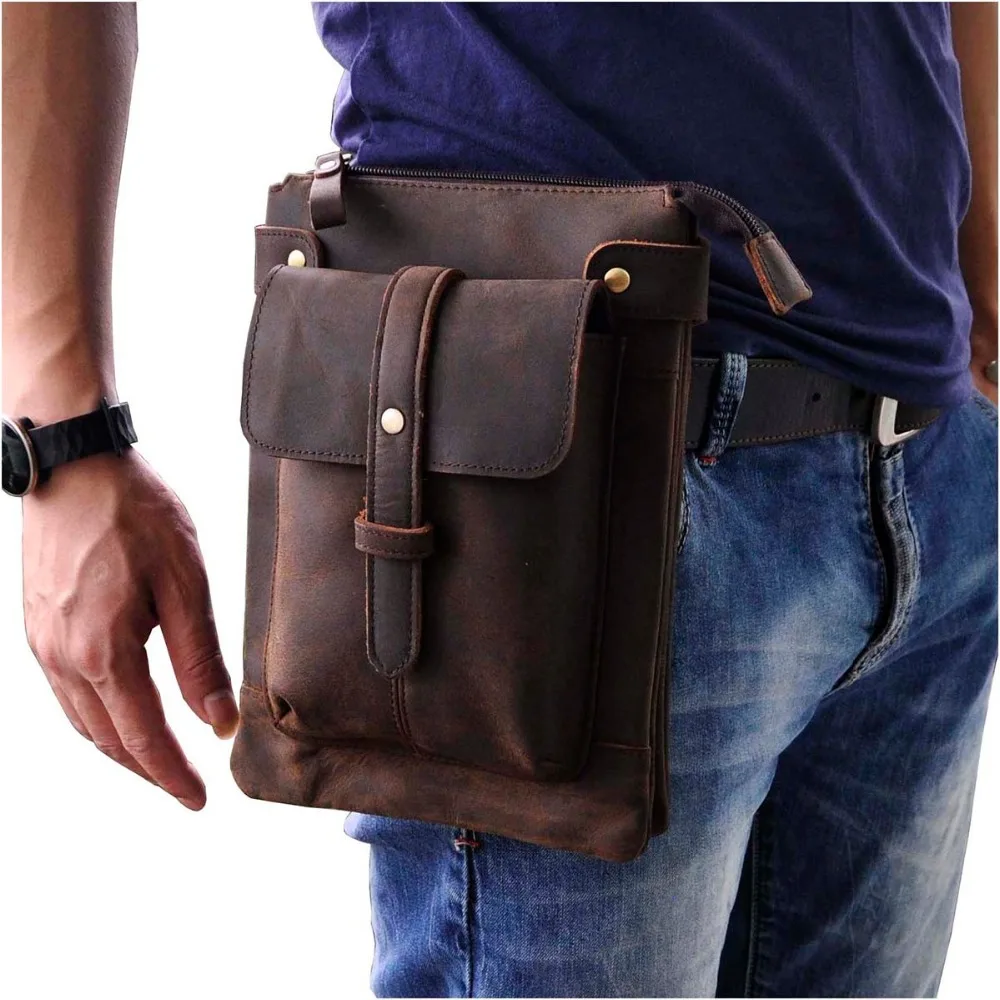 

2019 Leather Men Multifunction Designer Casual Crossbody Shoulder Messenger Bag Fashion Waist Belt Pack Bag Phone Tablets Case