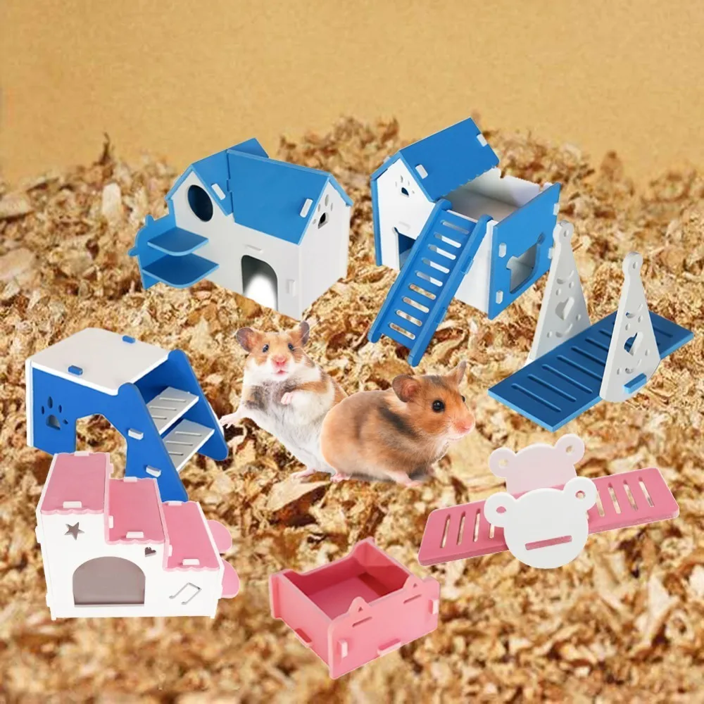 

1pcs Luxurious Hamster House Swing Toy Slide Hamsters Nest Loft Bed Cage Nest Pet Hedgehog Castle Climb Toys Small Pet House