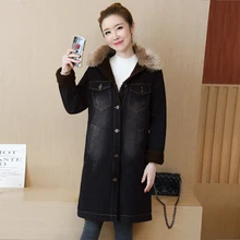 Длинные пальто теплые женские зимние куртки из овечьей шерсти Джинсовая Верхняя одежда Меховая зимняя одежда куртки ropa mujer Invierno Женское пальто