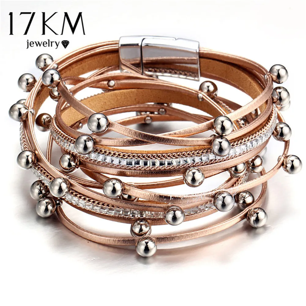 17KM 3 Color Fashion Multiple Layers Charm Bracelet For Women Vintage