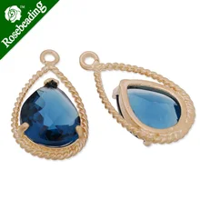 11.5x20mm matt gold plated framed glass,Faceted glass,montana,connectors,gemstone bezel,Sold 5pcs/lot-C4159