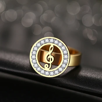 

CACANA Fashion Crystal Musical Symbol Classical Stainless Steel Rings For Women High Quality Chic Jewelry Gift R199