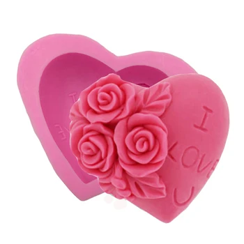 

3D Rose Flowers I LOVE YOU Silicone Soap Heart Mold For Handmade Cake Mould Doy Fondant Baking Tools Resin Craft Chocolate Molds