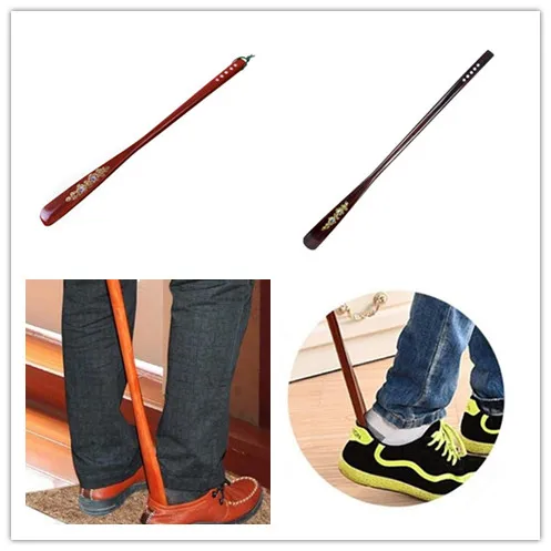 Professional Wooden Long Handle Shoe Horn Lifter Brace Ultra Long Mahogany Craft Wooden Shoe Horn Support 2 Colors