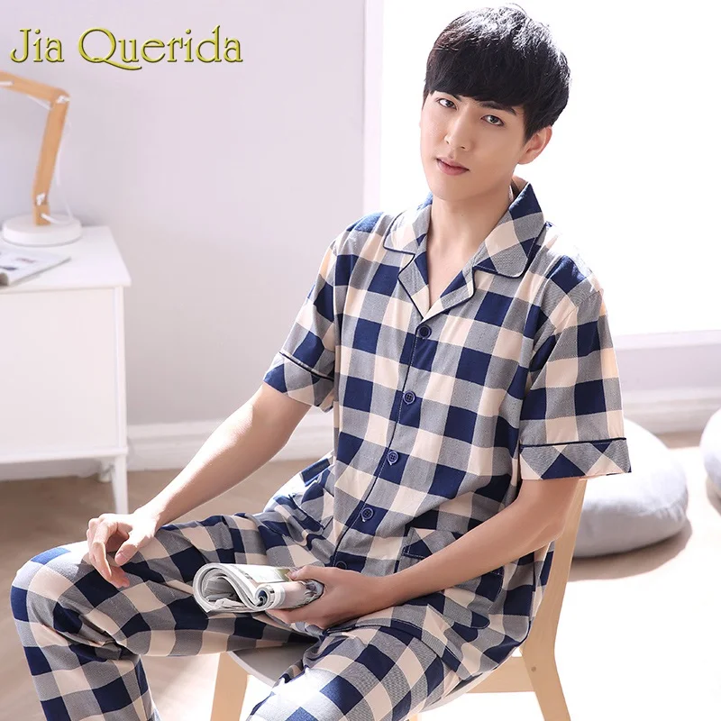 J & Q пижамы мужские 2019 Pijama Hombre Большие размеры мужские s пижамы клетчатые лацканы мужские пижамы 100% хлопок Мужская домашняя одежда пижамный