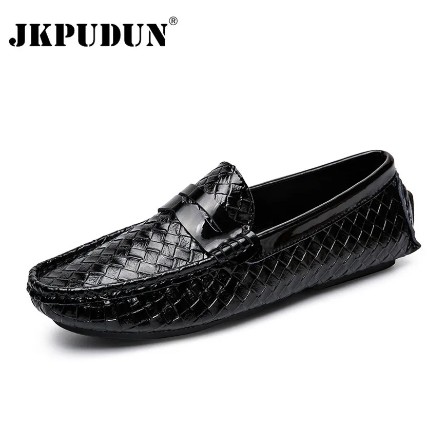 

JKPUDUN Genuine Leather Men Loafers Moccasins Fashion Black Mens Driving Shoes Breathable Designer Casual Shoes Men Chaussures