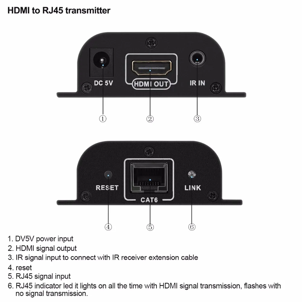 Excelvan LKV372A HDMI Extender Transmitter HD 1080P TXRX 60M with IR Control CAT6 RJ45 Signal Network Ethernet Cable Support 3D (13)