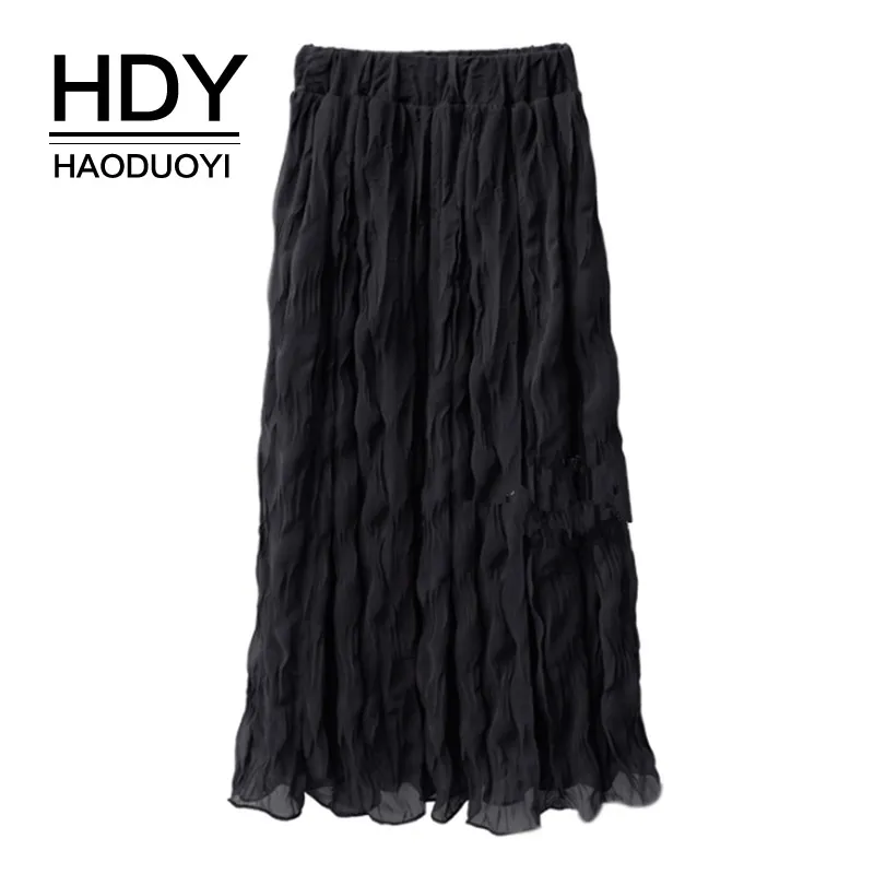 HDY Haoduoyi 2018 Новое поступление лето оборками Для женщин Шифоновая юбка прямые