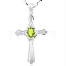 Натуральный Перидот крест ожерелье кулон 925 серебро для мужчин или женщин 0.5ct драгоценный камень# X16081716