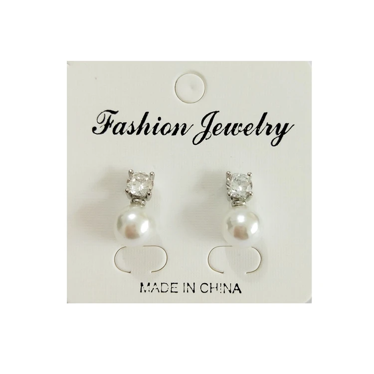 

Wholesale Fashion Jewelry Korean Luxury Cute Round Pearl White Crystal Inlay Silver Bridal Wedding Stud Earrings for Women Girls