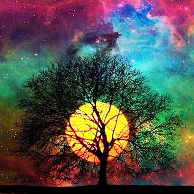 

5D DIY Full Square Diamond Painting Cross Stitch "Sunset tree" 3D Diamond Embroidery Rhinestone Mosaic Home Decor Gigt