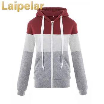 

Color Block Patchwork Hoodies 2018 Spring Autumn Casual Hooded Coat Women Zipper Sweatshirt Women Tracksuits Hooded Coat Top