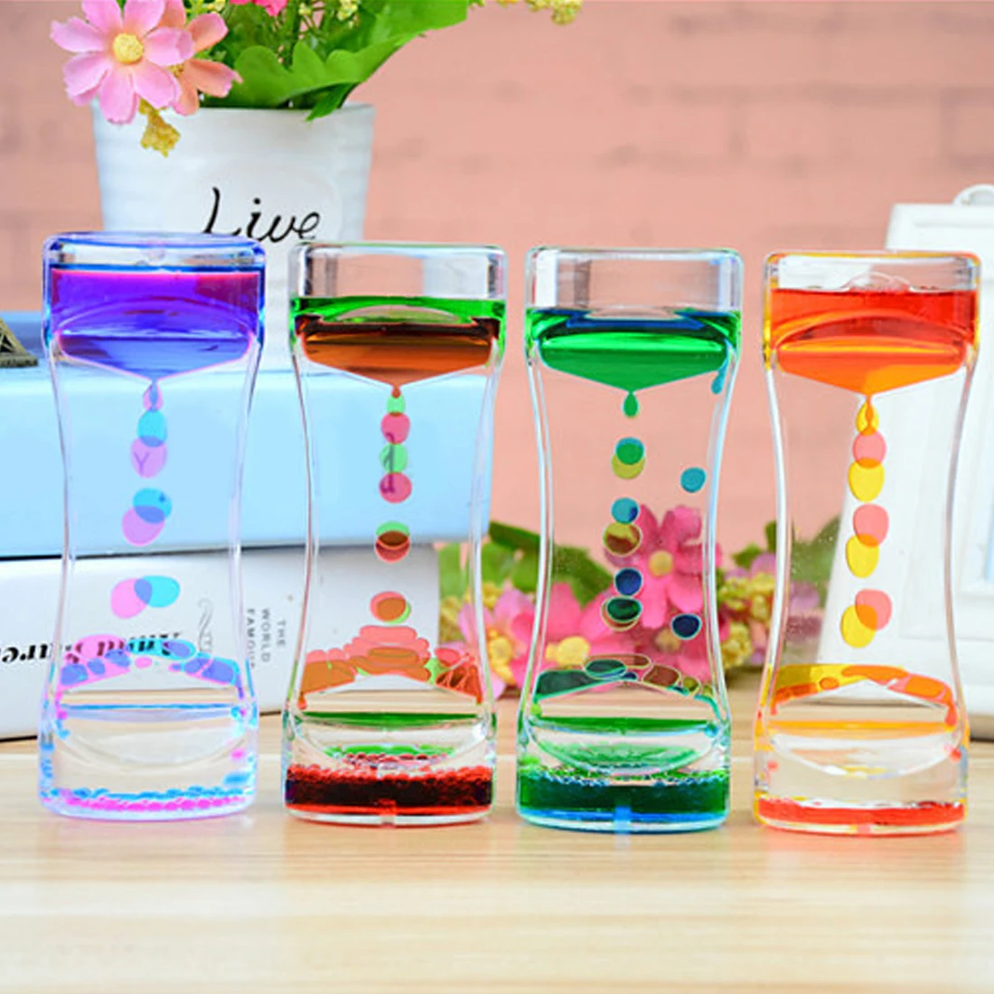 

New Floating Color Mix Illusion Timer Liquid Motion Visual Slim liquid Oil Glass Acrylic Hourglass Timer Clock Ornament Desk