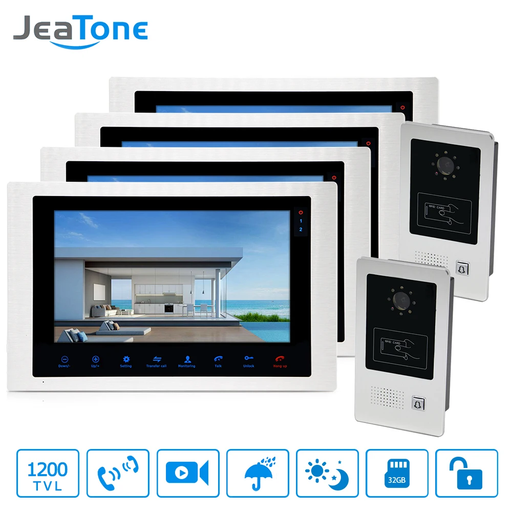 4-Wired 10'' Video Door Phone Home Video Intercom Doorbell Monitor Intercom Waterproof Wide View Angle Call Panel/RFID Card 2-4 4-Wired 10'' Video Door Phone Home Video Intercom Doorbell Monitor Intercom Waterproof Wide View Angle Call Panel/RFID Card 2-4